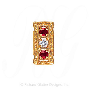 GS493 D/R - 14 Karat Gold Slide with Diamond center and Ruby accents 
